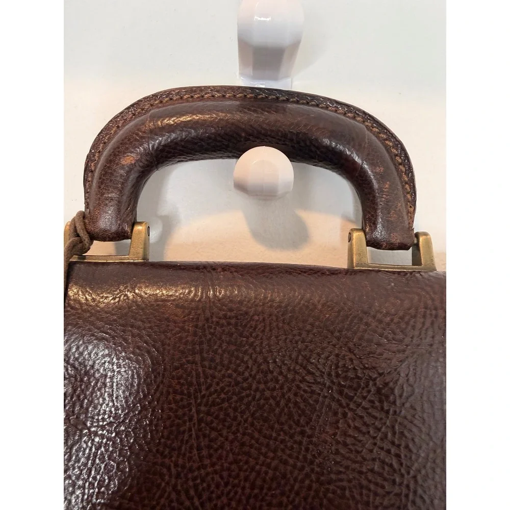 Vintage Dark Brown Pebble Leather Briefcase Messenger Bag w/Shoulder Strap ITALY